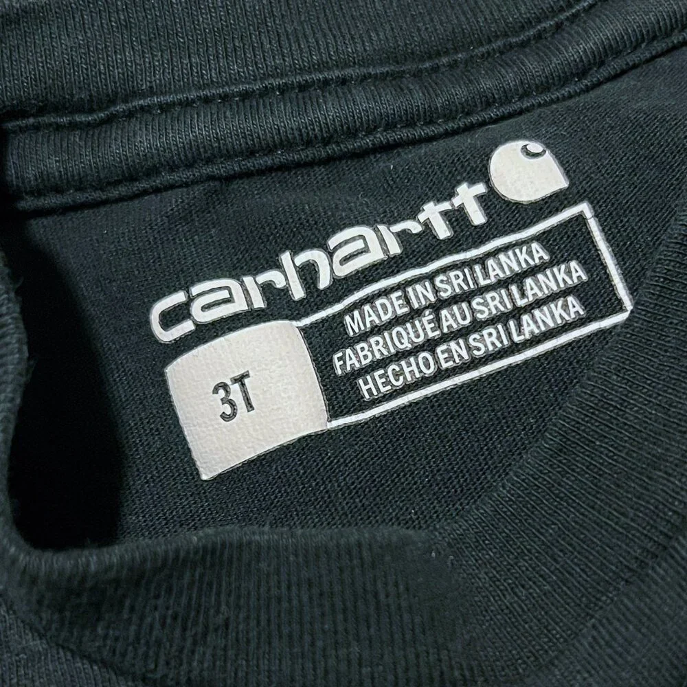 Carhartt black tee with magenta logo 3T